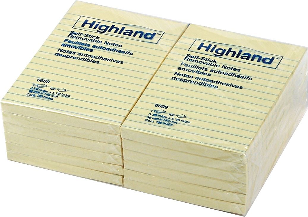 Highland Notes, 4" x 6", Yellow, Lined, 100 Sheet/Pad, 12 Pads/Pack