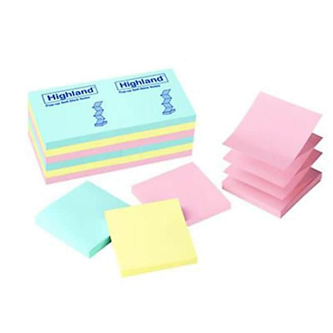 Highland Pop-up Notes, 3" x 3", Assorted Collection, 100 Sheet/Pad, 12 Pads/Pack