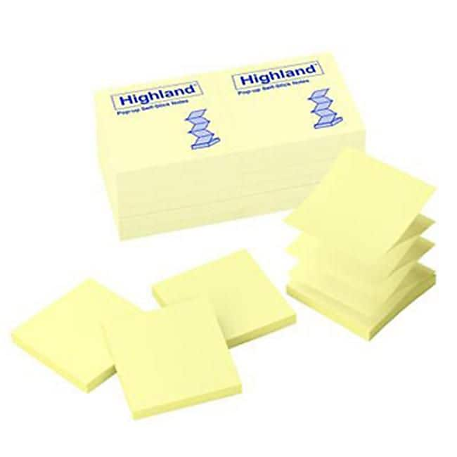 Highland Pop-up Notes, 3" x 3", Yellow, 100 Sheet/Pad, 12 Pads/Pack