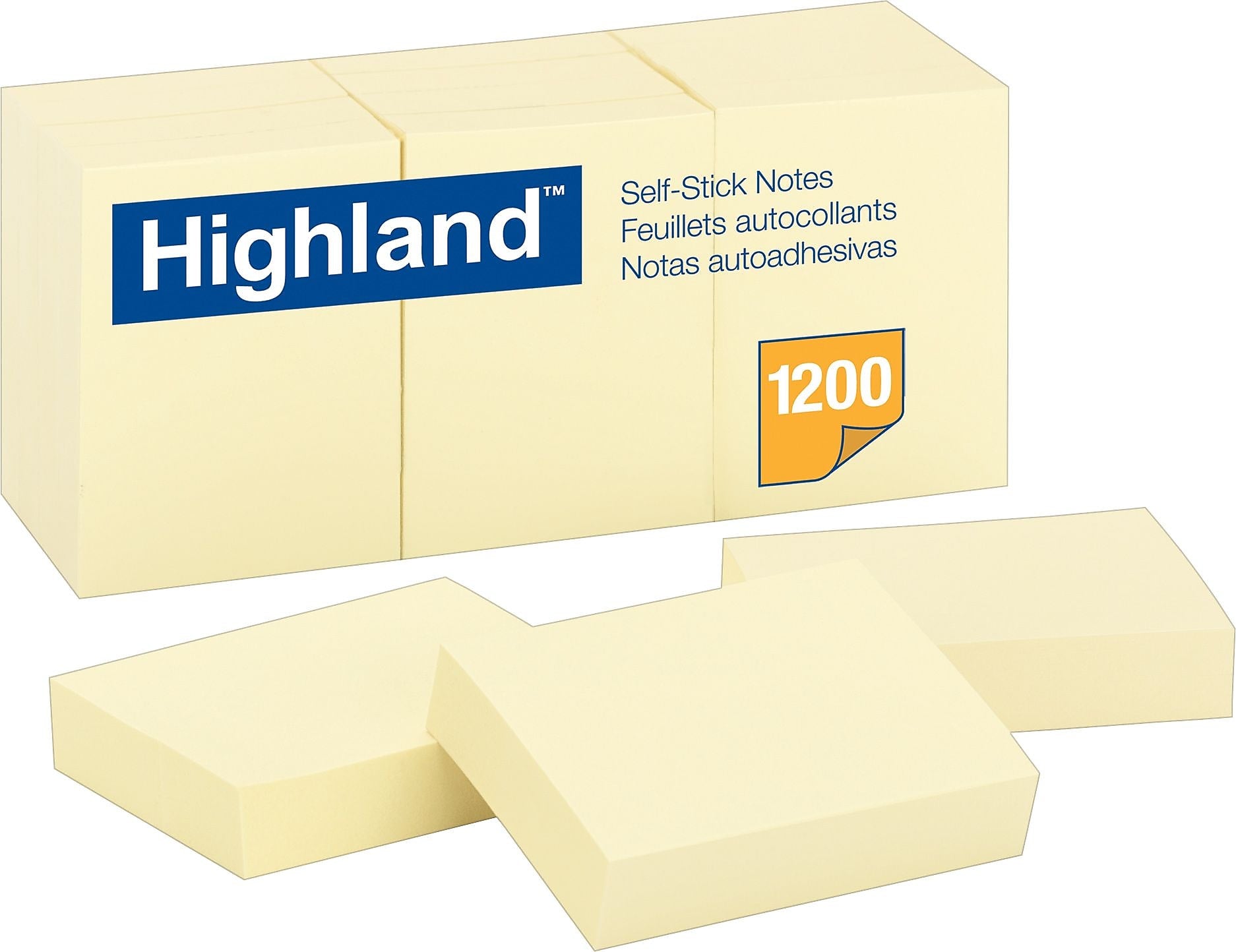 Highland Self-Stick Notes, 1.38" x 1.88", Yellow, 100 Sheets/Pad, 12 Pads/Pack