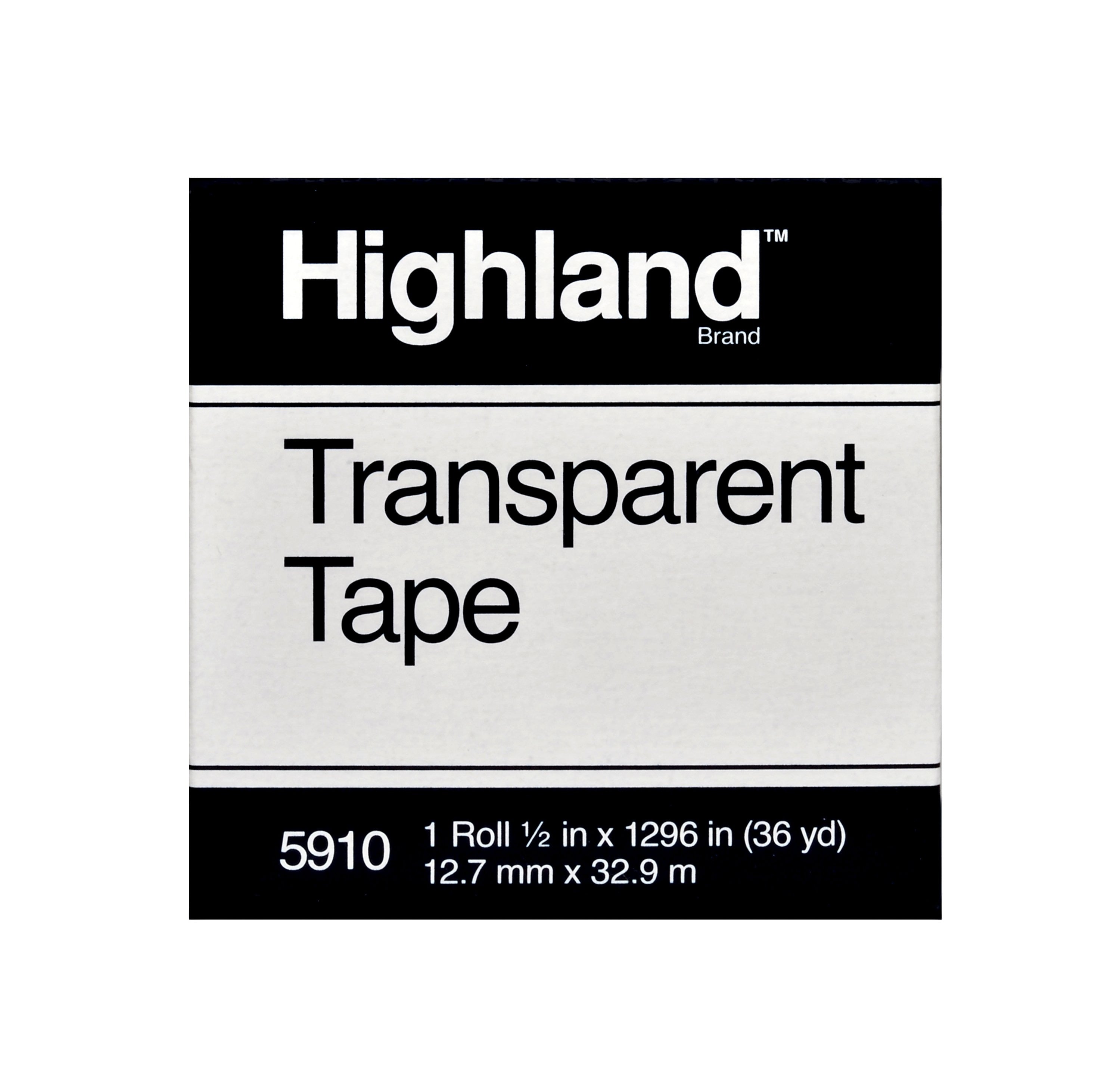 Highland Transparent Clear Tape, 0.50" x 36 yds., 1" Core