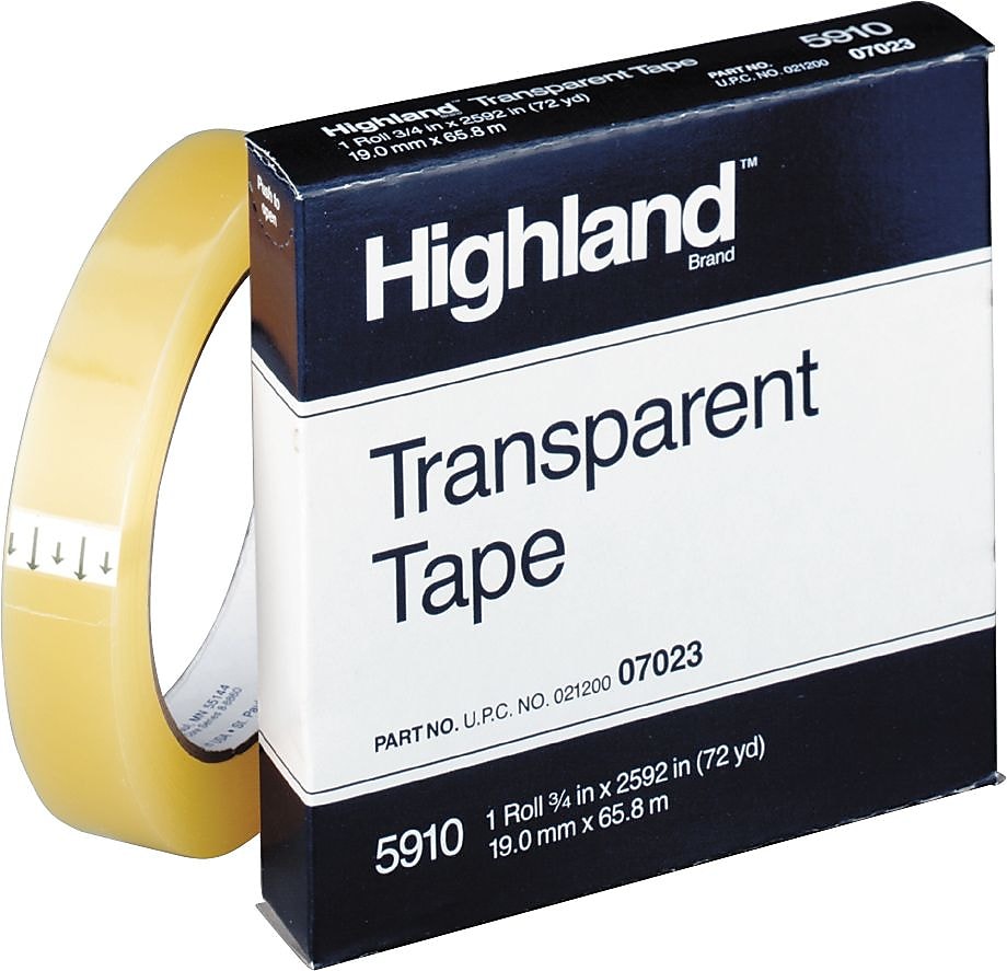 Highland Transparent Clear Tape Refill, 0.75" x 72 yds., 3" Core, Transparent