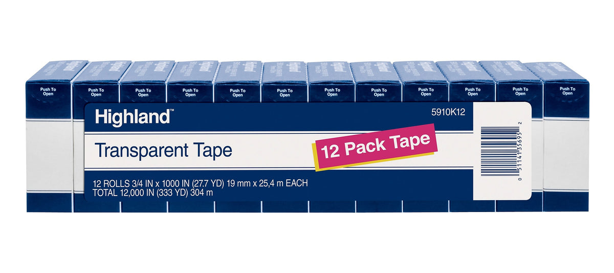 Highland Transparent Tape, 3/4" x 27.77 yds., 12-Pack