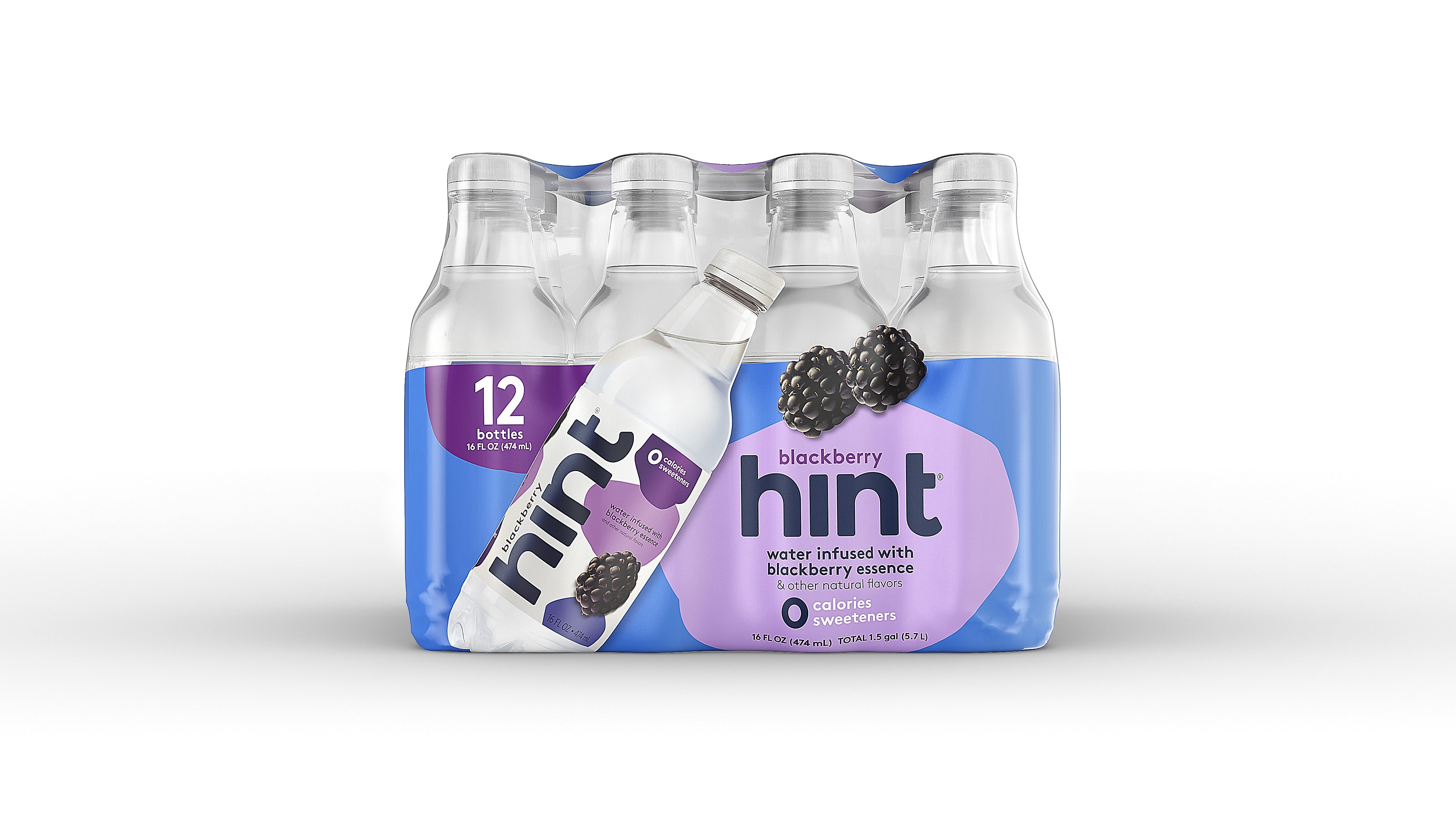 Hint Blackberry Flavored Water, 16 Oz., 12/Carton