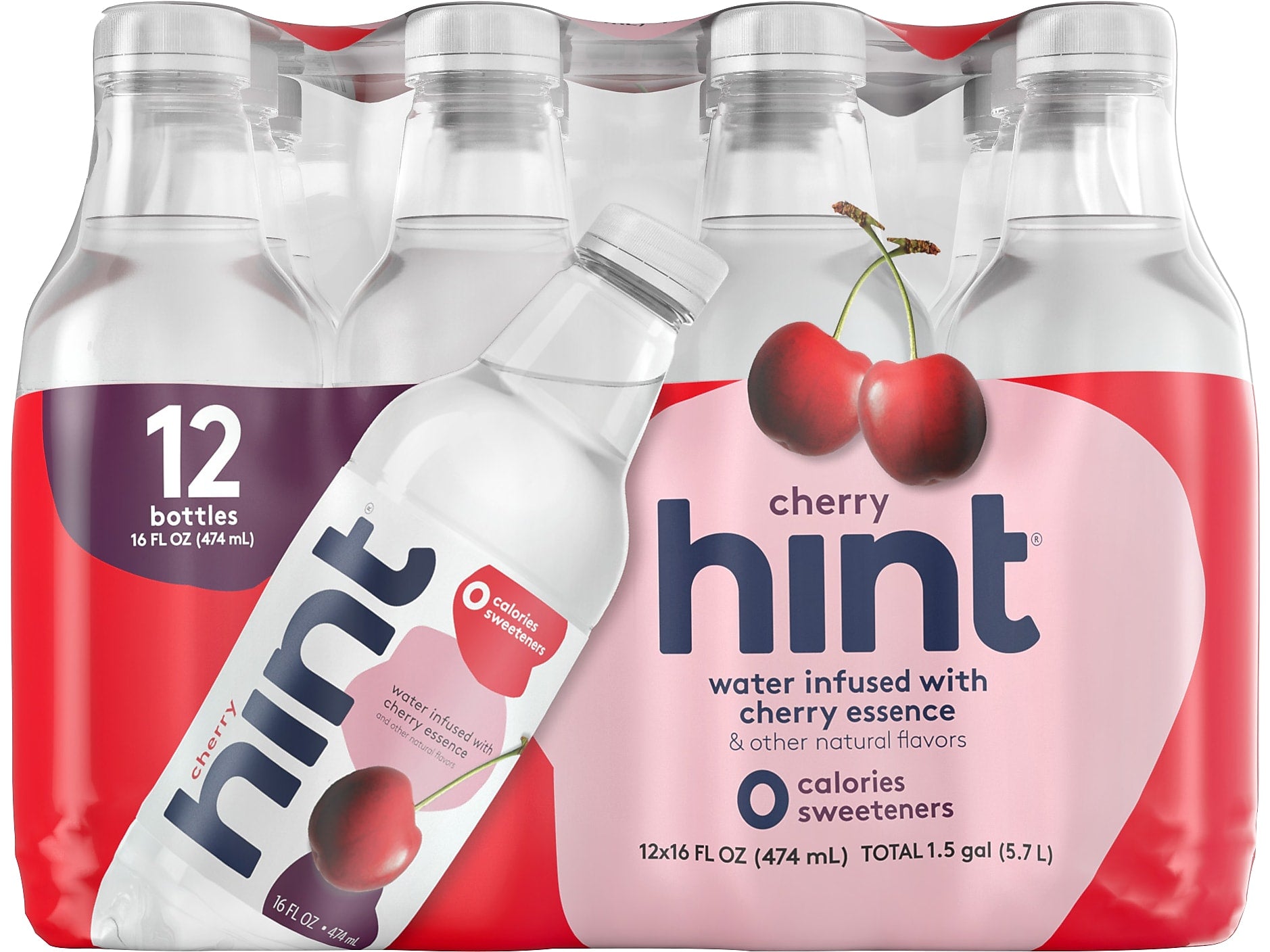 Hint Cherry Flavored Water, 16 Fl. Oz., 12/Carton