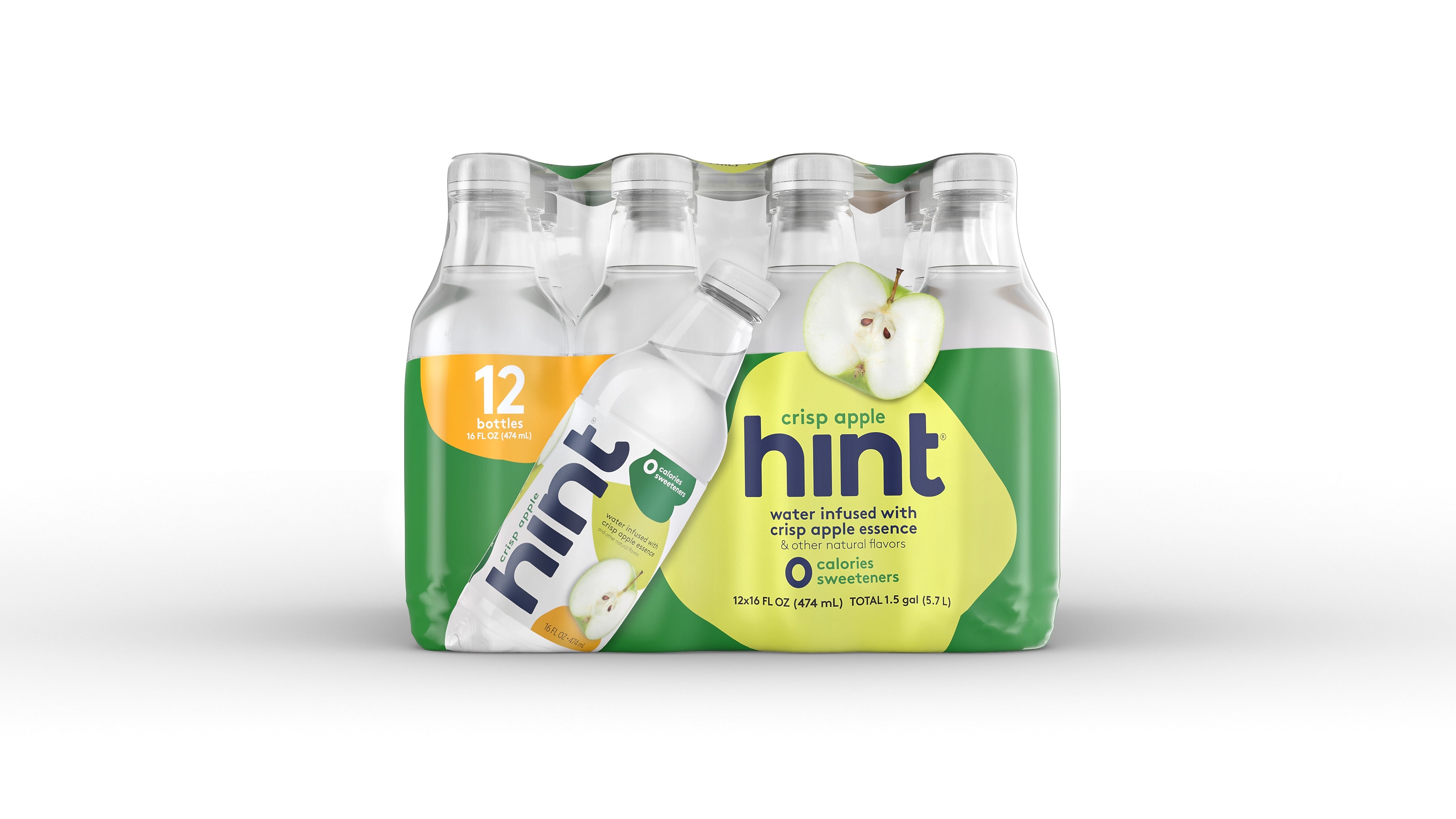 Hint Crisp Apple Flavored Water, 16 Oz., 12/Carton