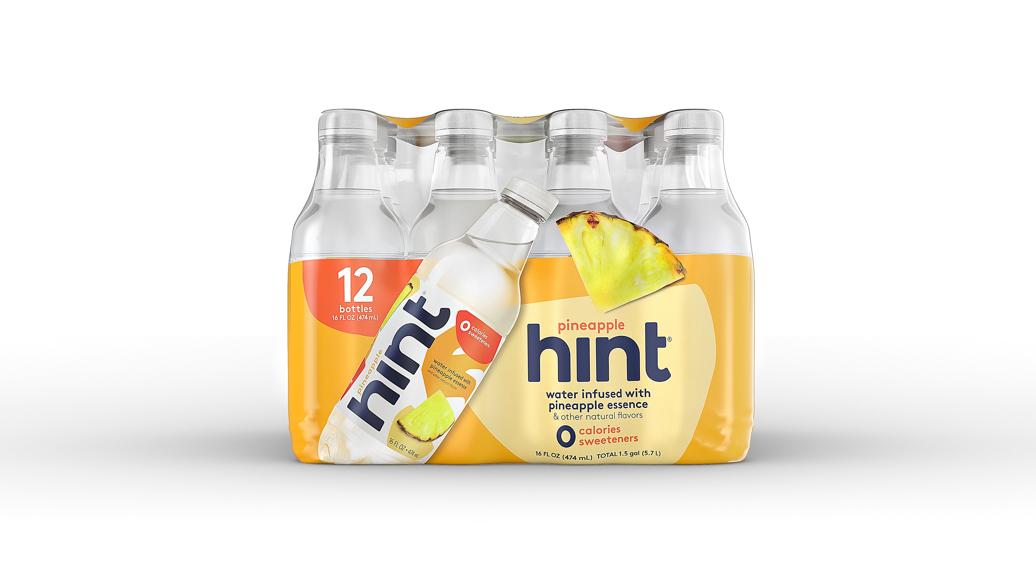 Hint Pineapple Flavored Water, 16 Oz., 12/Carton