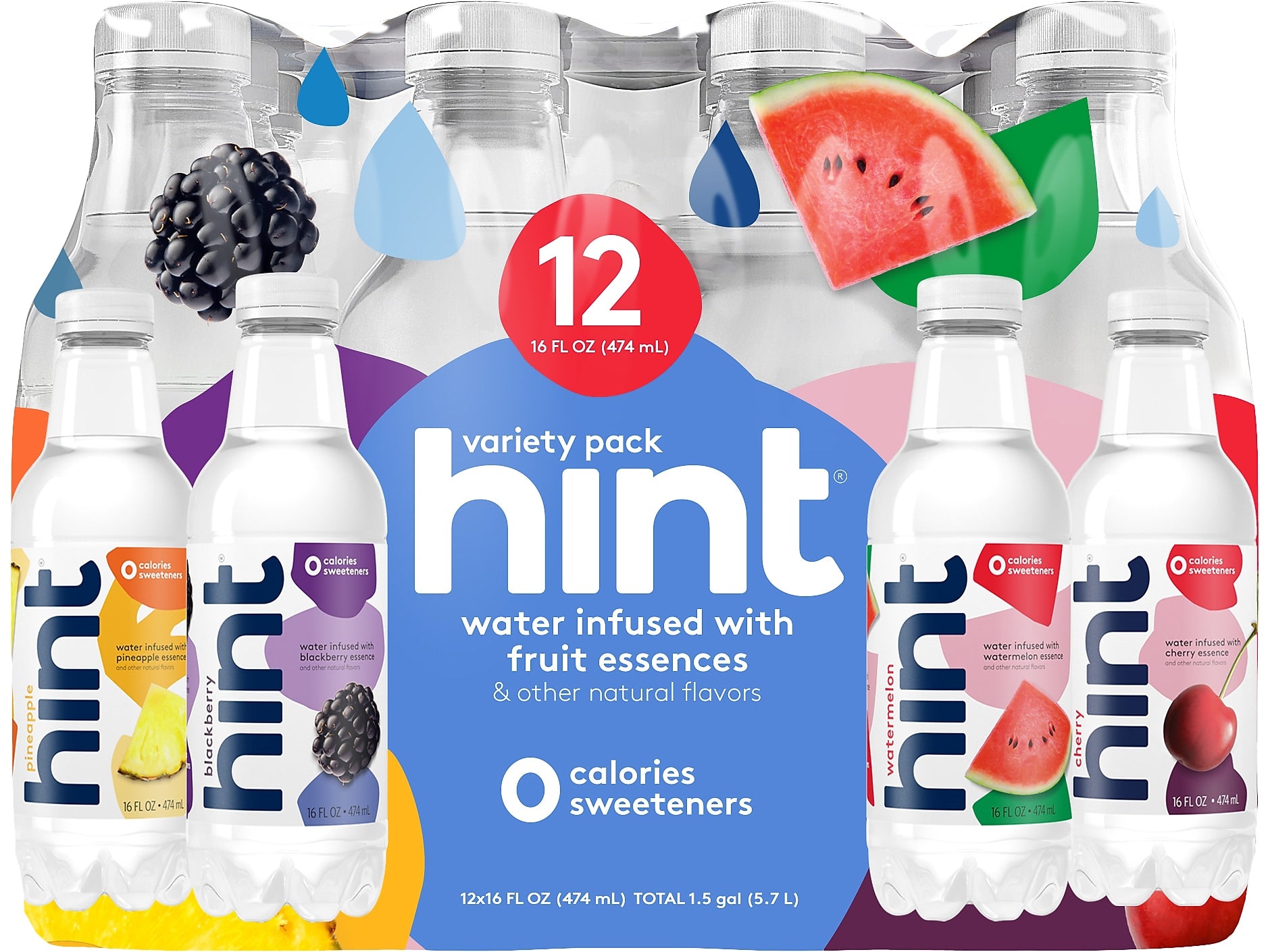 Hint Starter Pack Flavored Water 16 Oz., 12/Carton