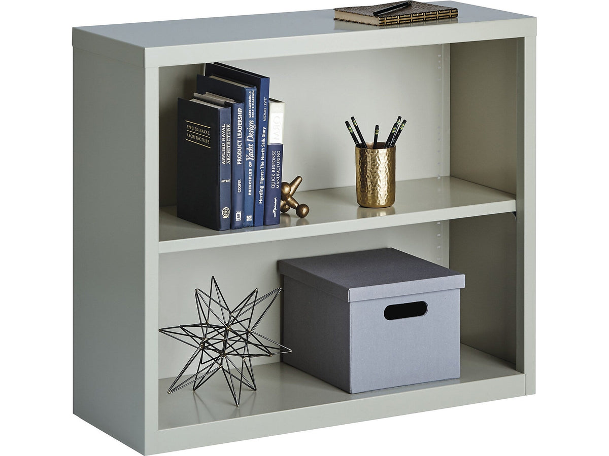 Hirsh HL8000 Series 30"H 2-Shelf Bookcase with Adjustable Shelf, Light Gray Steel