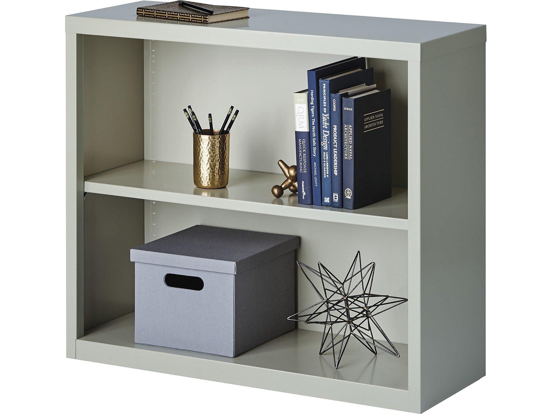 Hirsh HL8000 Series 30"H 2-Shelf Bookcase with Adjustable Shelf, Light Gray Steel