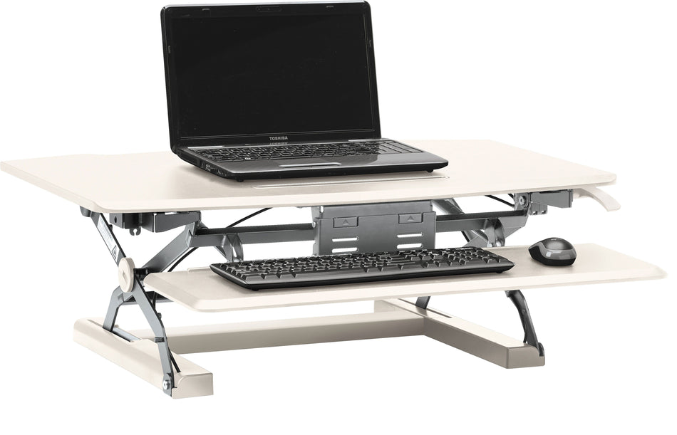 HON 35"W Desktop Riser with Keyboard Tray, White