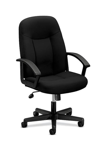 HON High-Back Executive Chair, Center-Tilt, Fixed Arms, Black Fabric