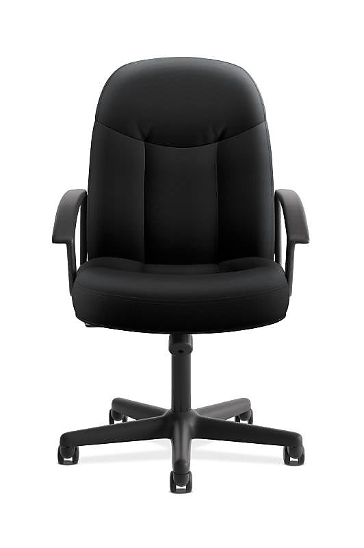 HON High-Back Executive Chair, Center-Tilt, Fixed Arms, Black Fabric