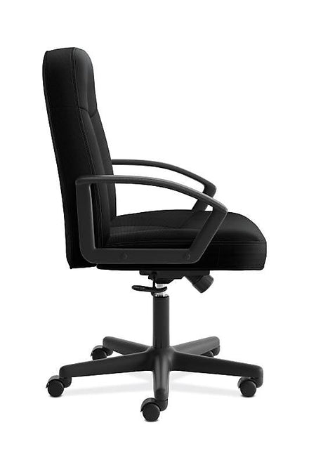 HON High-Back Executive Chair, Center-Tilt, Fixed Arms, Black Fabric