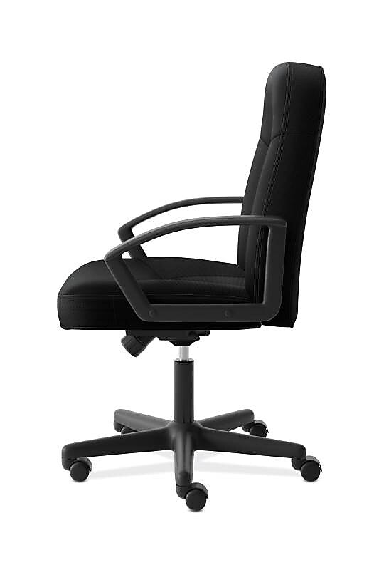 HON High-Back Executive Chair, Center-Tilt, Fixed Arms, Black Fabric