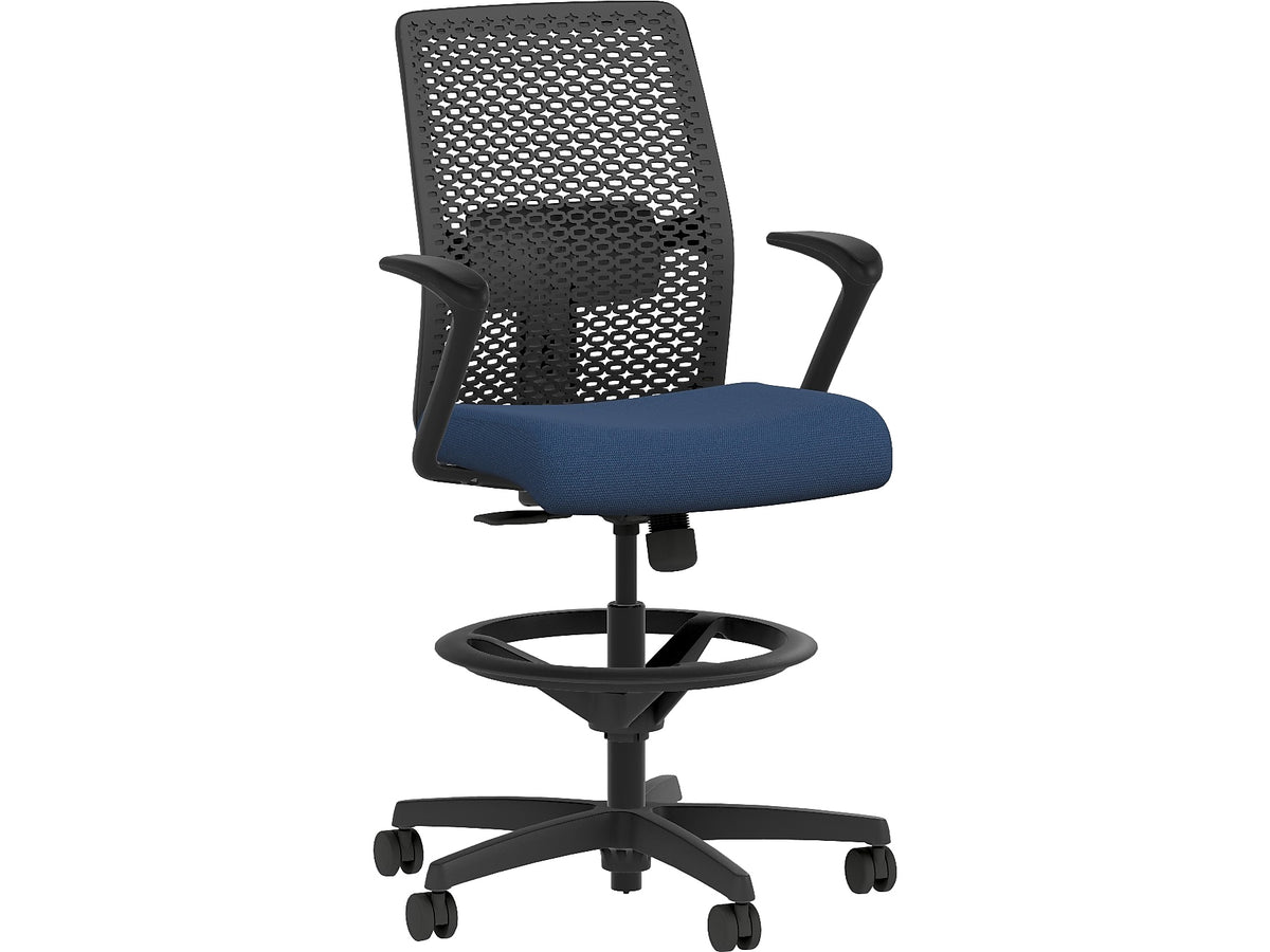 HON Ignition 2.0 ReActiv Back Vinyl Upholstered Seat Task Chair with Lumbar Support, Black/Blue