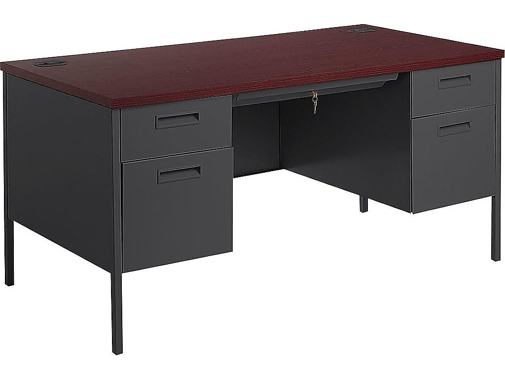 HON Metro Classic 60" Double Pedestal Desk, Mahogany/Charcoal