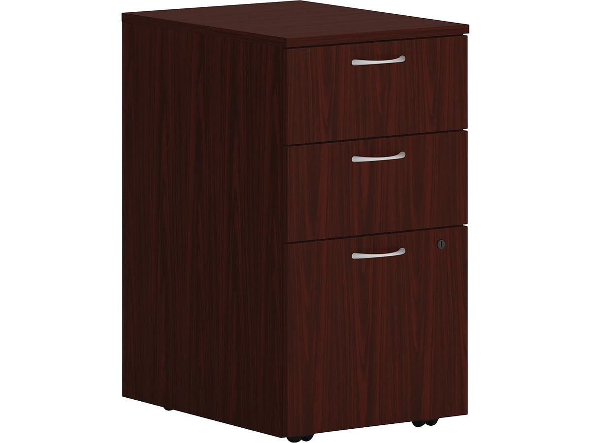 HON Mod 3-Drawer Mobile Vertical File Cabinet, Letter/Legal Size, Lockable, Traditional Mahogany