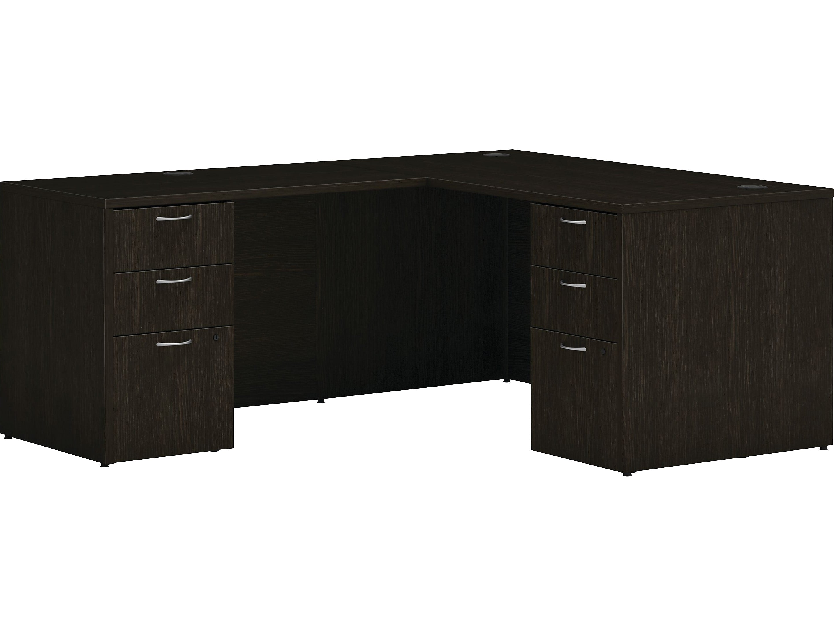 HON Mod 60"W L-Shaped Double-Pedestal Desk, Java Oak