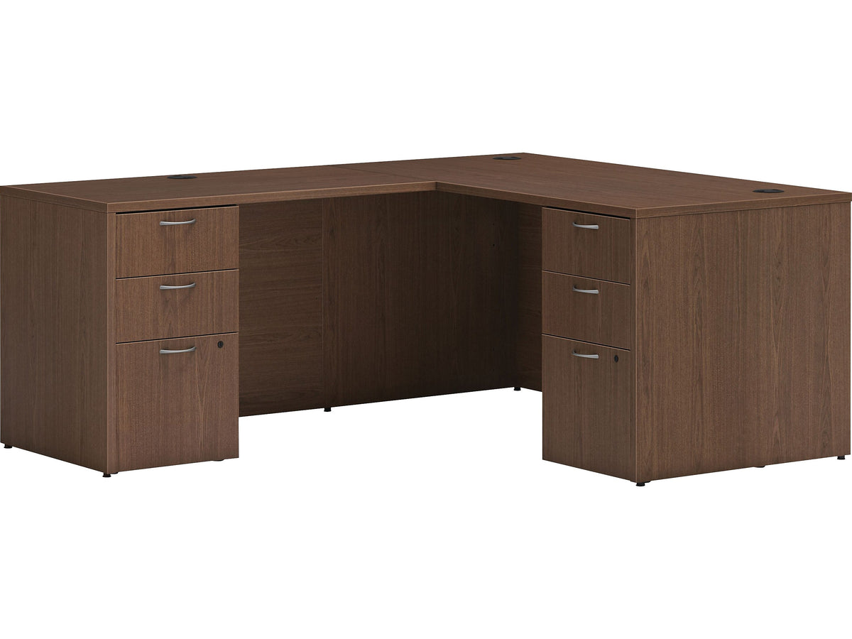 HON Mod 60"W L-Shaped Double-Pedestal Desk, Sepia Walnut