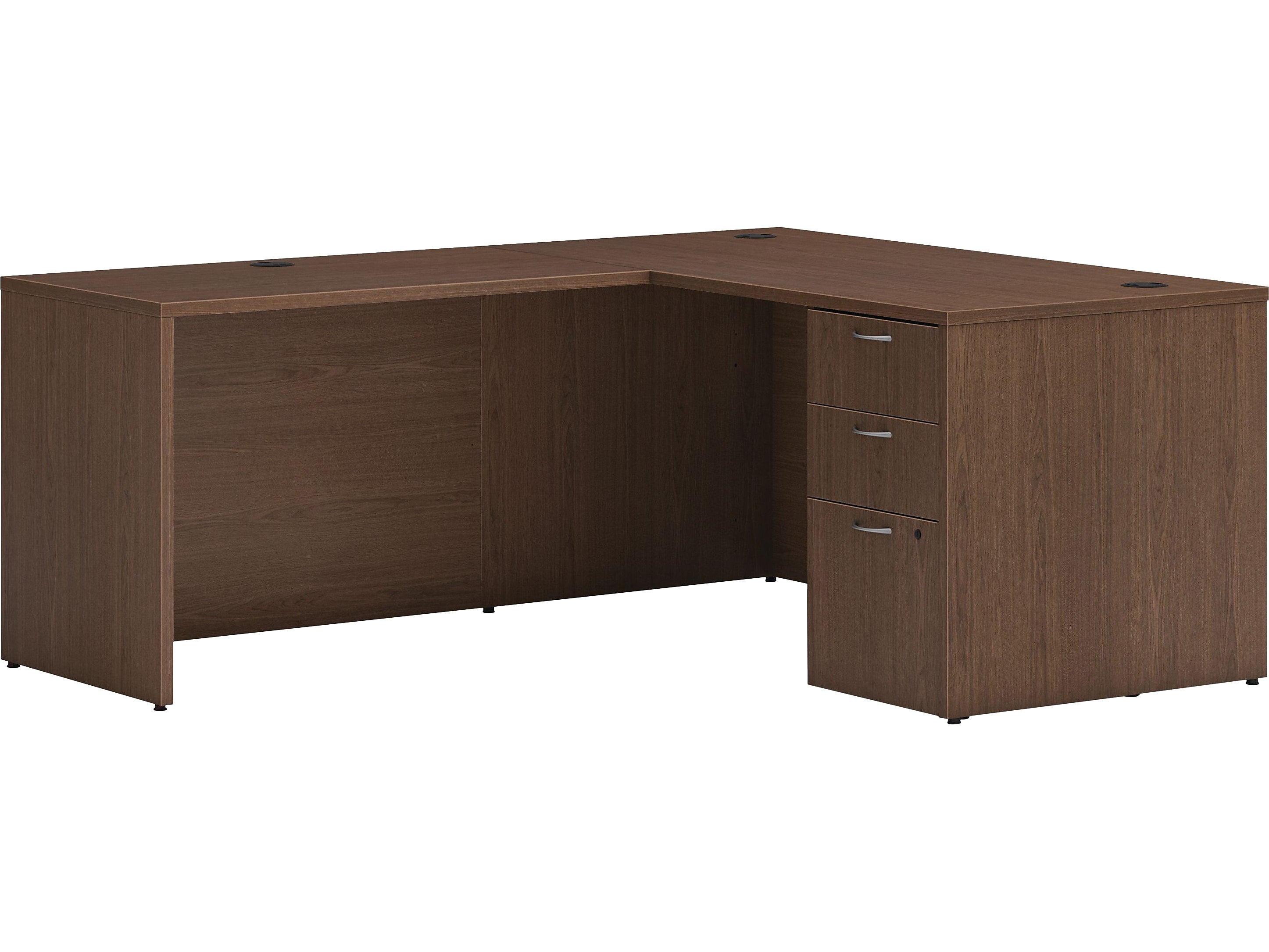 HON Mod 60"W L-Shaped Single-Pedestal Desk, Sepia Walnut