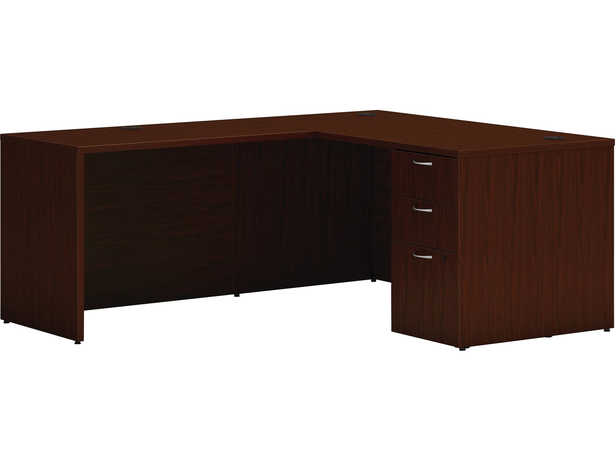 HON Mod 60"W L-Shaped Single-Pedestal Desk, Traditional Mahogany