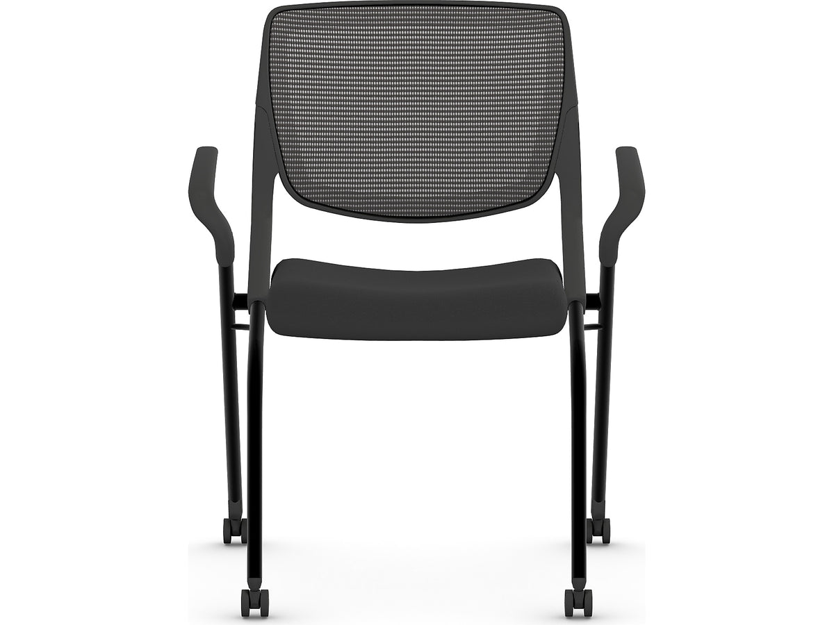 HON Motivate Fabric/Mesh Nesting Stacking Chair, Black/Charblack