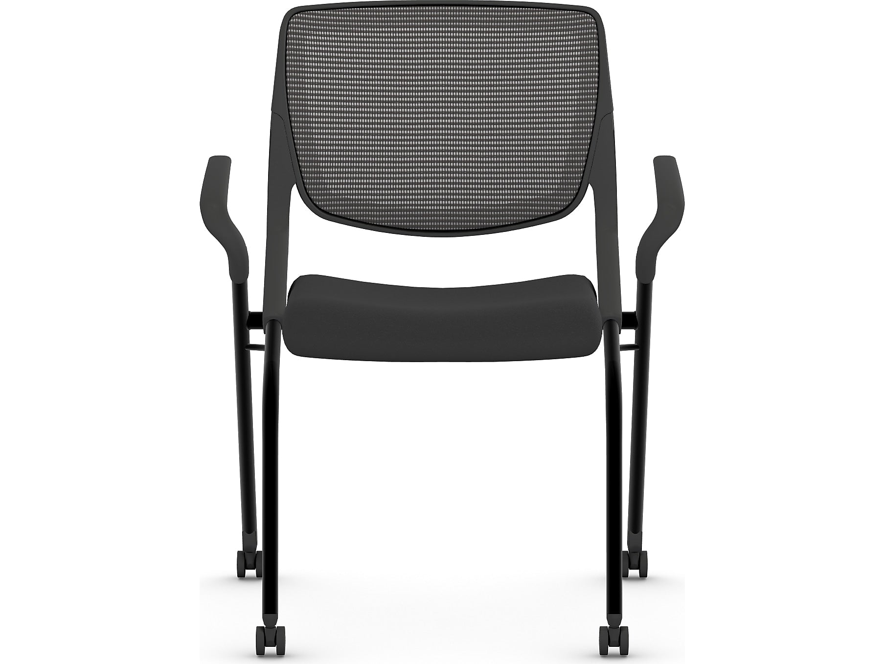 HON Motivate Fabric/Mesh Nesting Stacking Chair, Black/Charblack