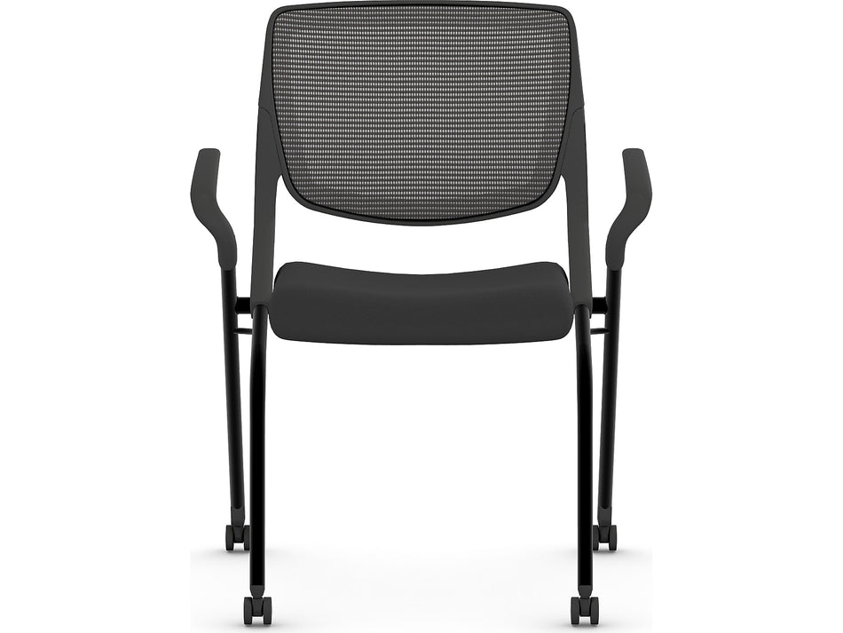 HON Motivate Fabric/Mesh Nesting Stacking Chair, Black/Charblack