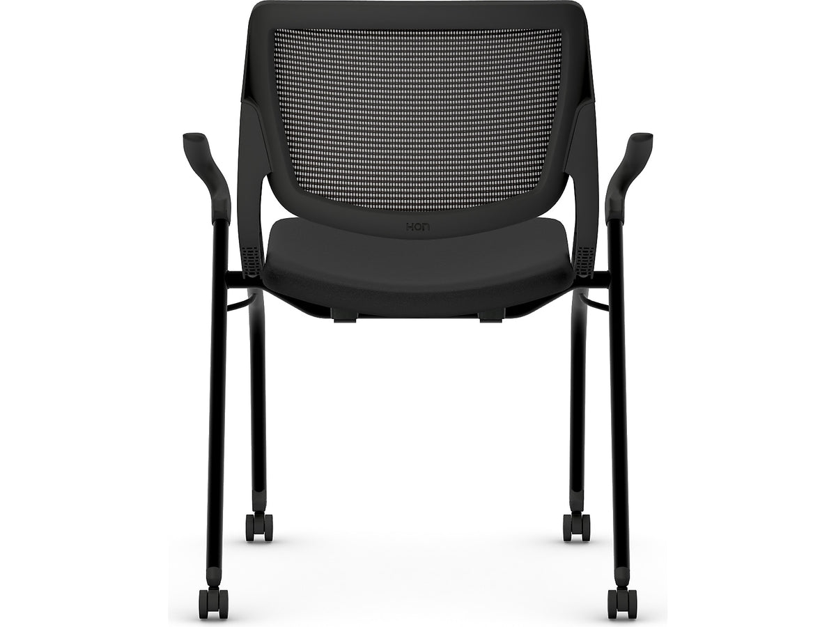 HON Motivate Fabric/Mesh Nesting Stacking Chair, Black/Charblack