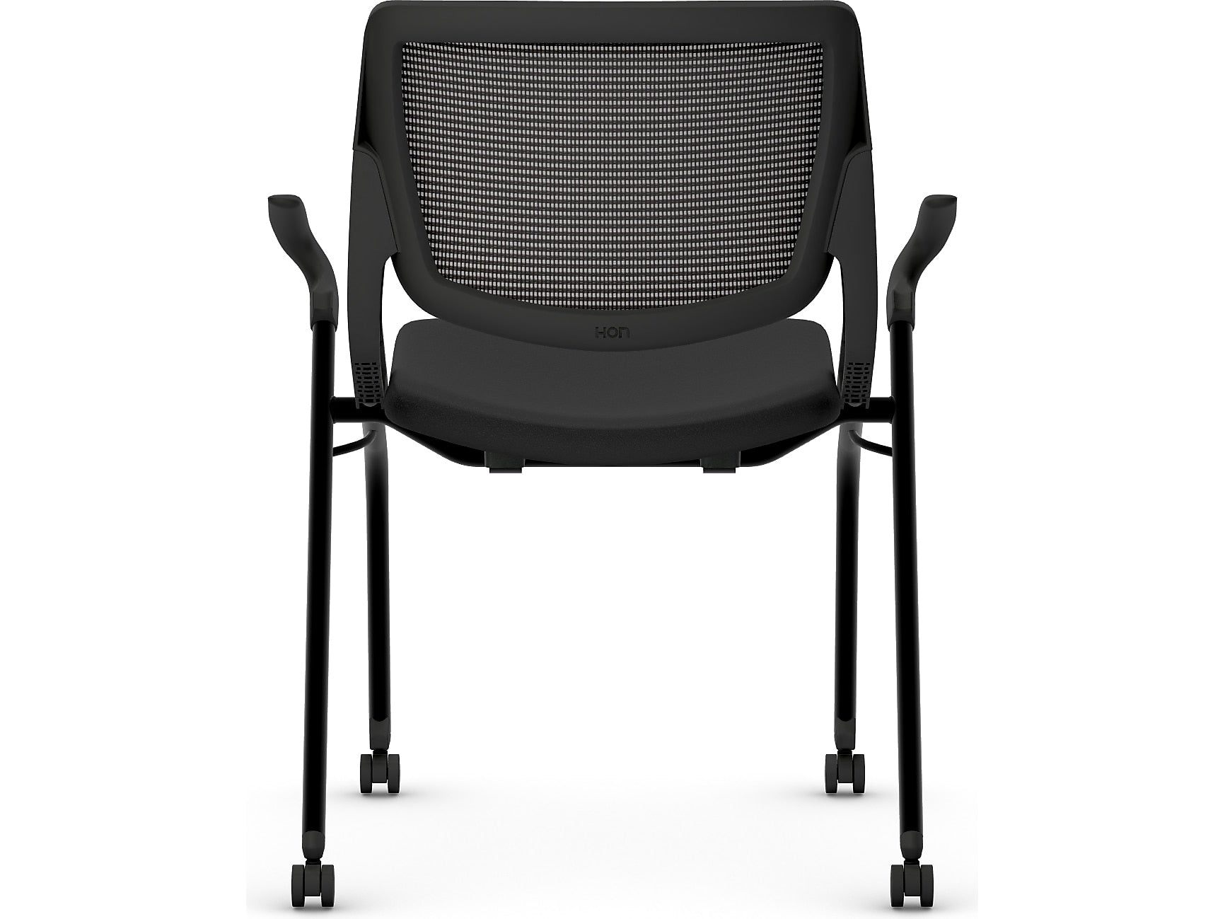 HON Motivate Fabric/Mesh Nesting Stacking Chair, Black/Charblack