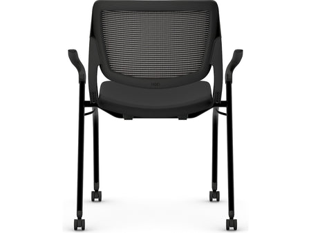 HON Motivate Fabric/Mesh Nesting Stacking Chair, Black/Charblack