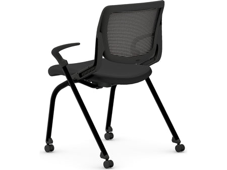 HON Motivate Fabric/Mesh Nesting Stacking Chair, Black/Charblack