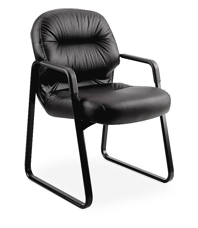 HON Pillow-Soft Leather Guest Chair, Black