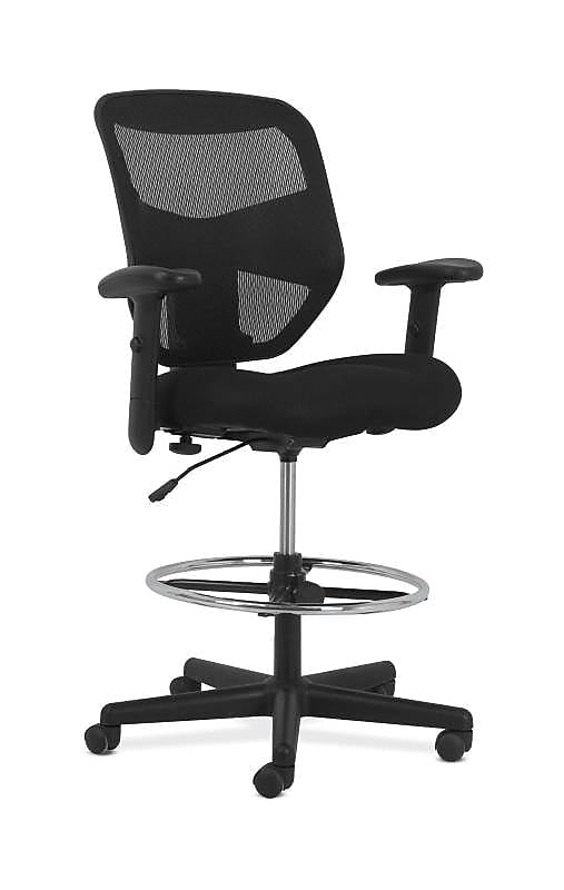 HON Prominent Mesh High-Back Task Stool, Height- and Width-Adjustable Arms, Black