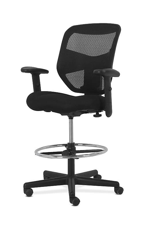 HON Prominent Mesh High-Back Task Stool, Height- and Width-Adjustable Arms, Black