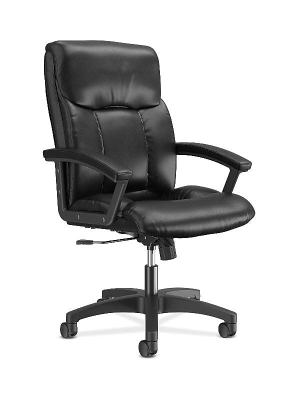 HON SofThread Leather High-Back Executive Chair, Center-Tilt, Fixed Arms, Black