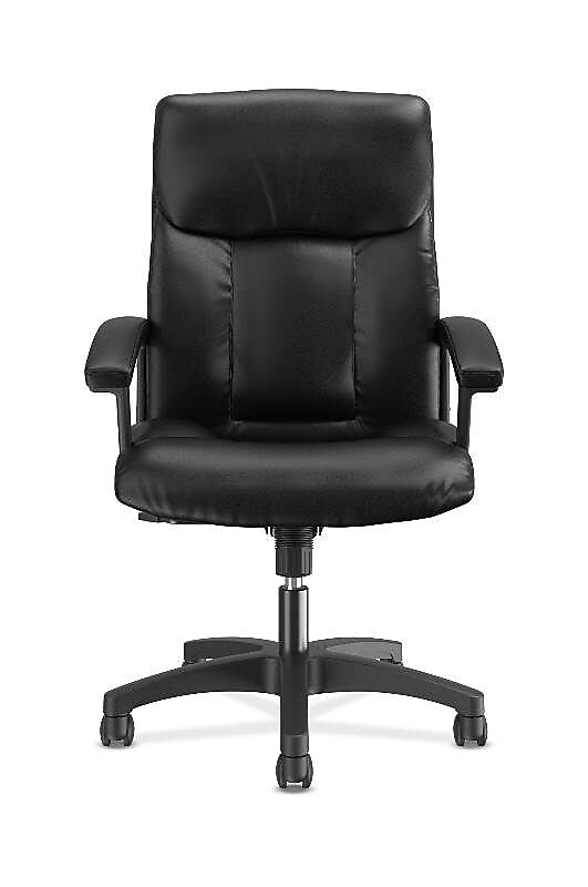 HON SofThread Leather High-Back Executive Chair, Center-Tilt, Fixed Arms, Black