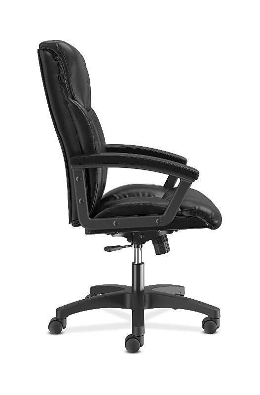 HON SofThread Leather High-Back Executive Chair, Center-Tilt, Fixed Arms, Black