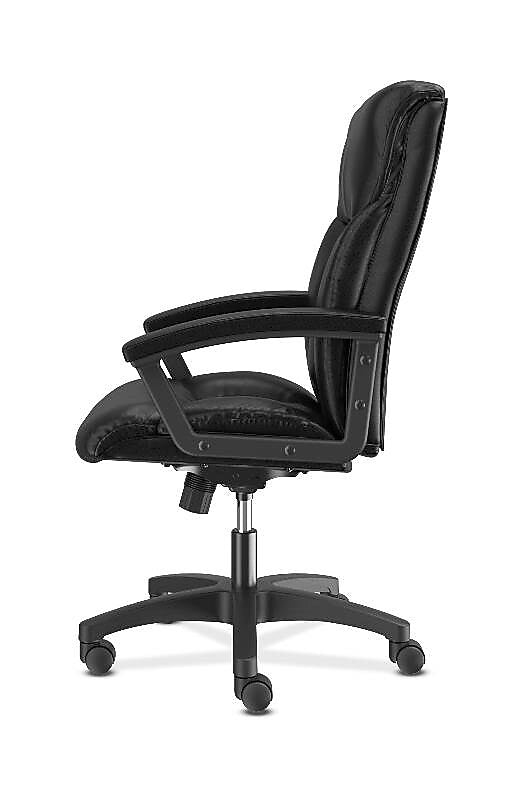 HON SofThread Leather High-Back Executive Chair, Center-Tilt, Fixed Arms, Black