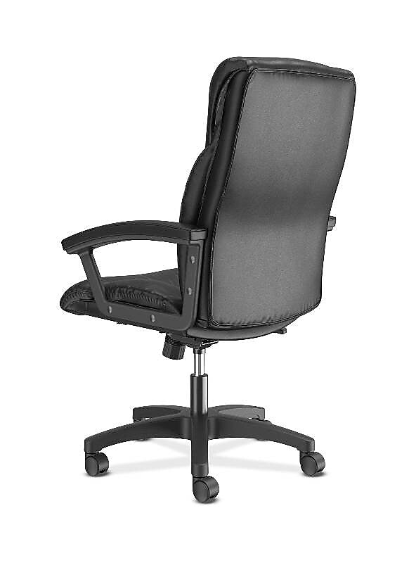 HON SofThread Leather High-Back Executive Chair, Center-Tilt, Fixed Arms, Black