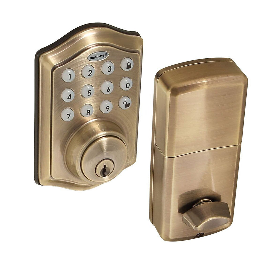 Honeywell Electronic Deadbolt, Antique Brass