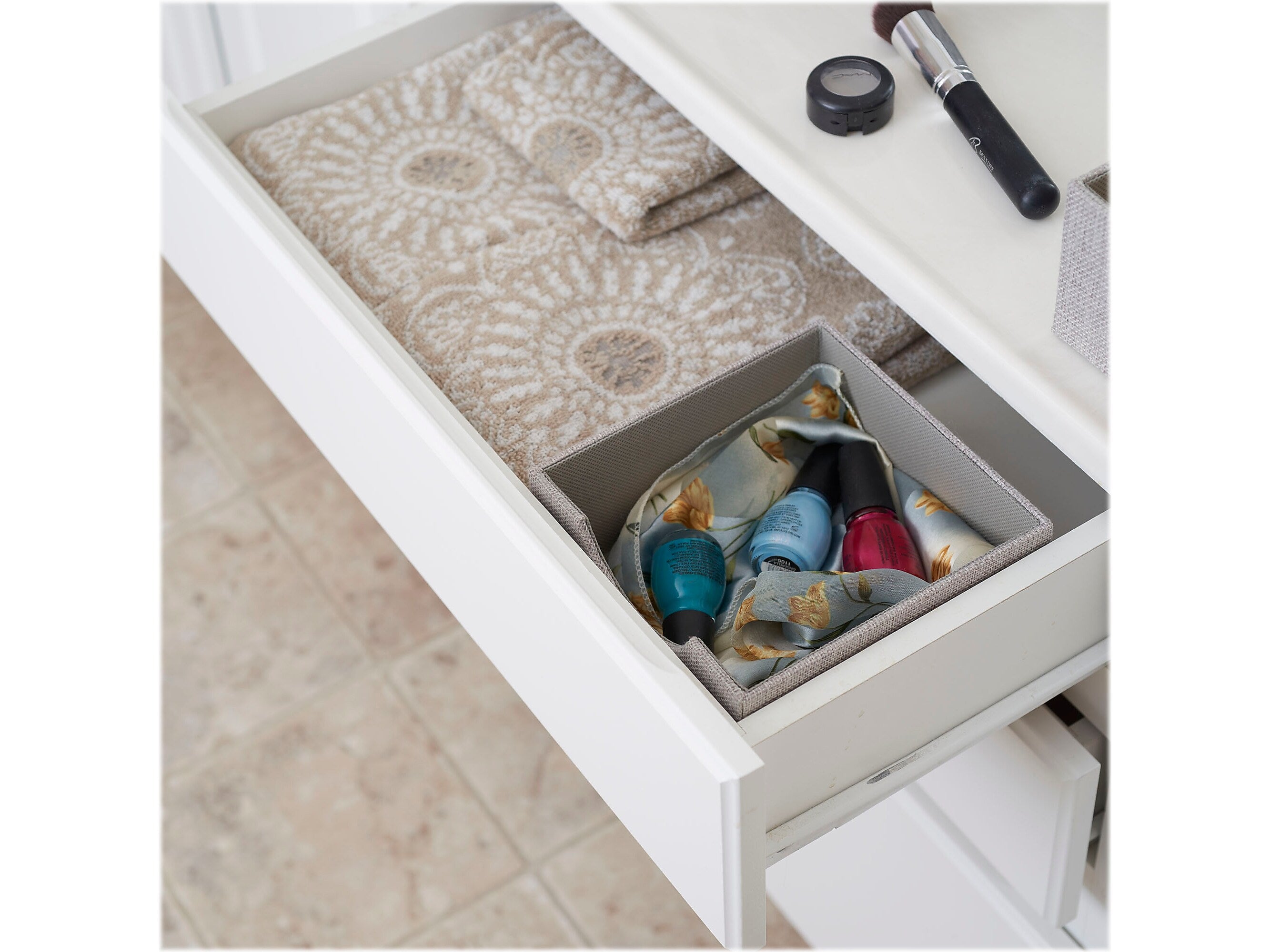 Household Essentials 1-Compartment Cardboard/Poly Linen/Nonwoven PP Drawer Organizer, Gray, 2/Set