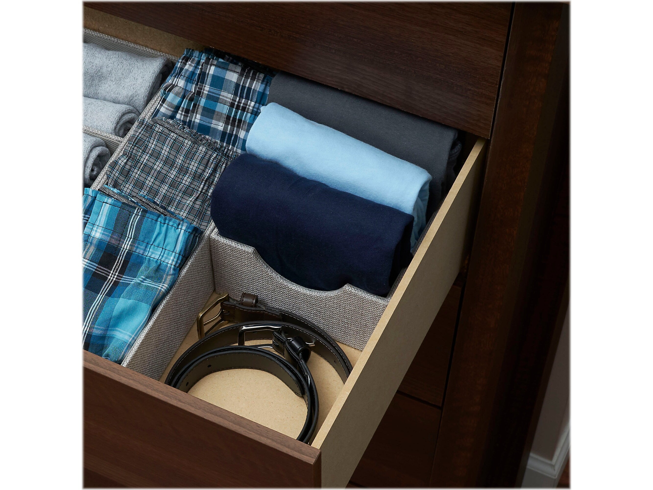 Household Essentials 1-Compartment Cardboard/Poly Linen/Nonwoven PP Drawer Organizer, Gray, 2/Set