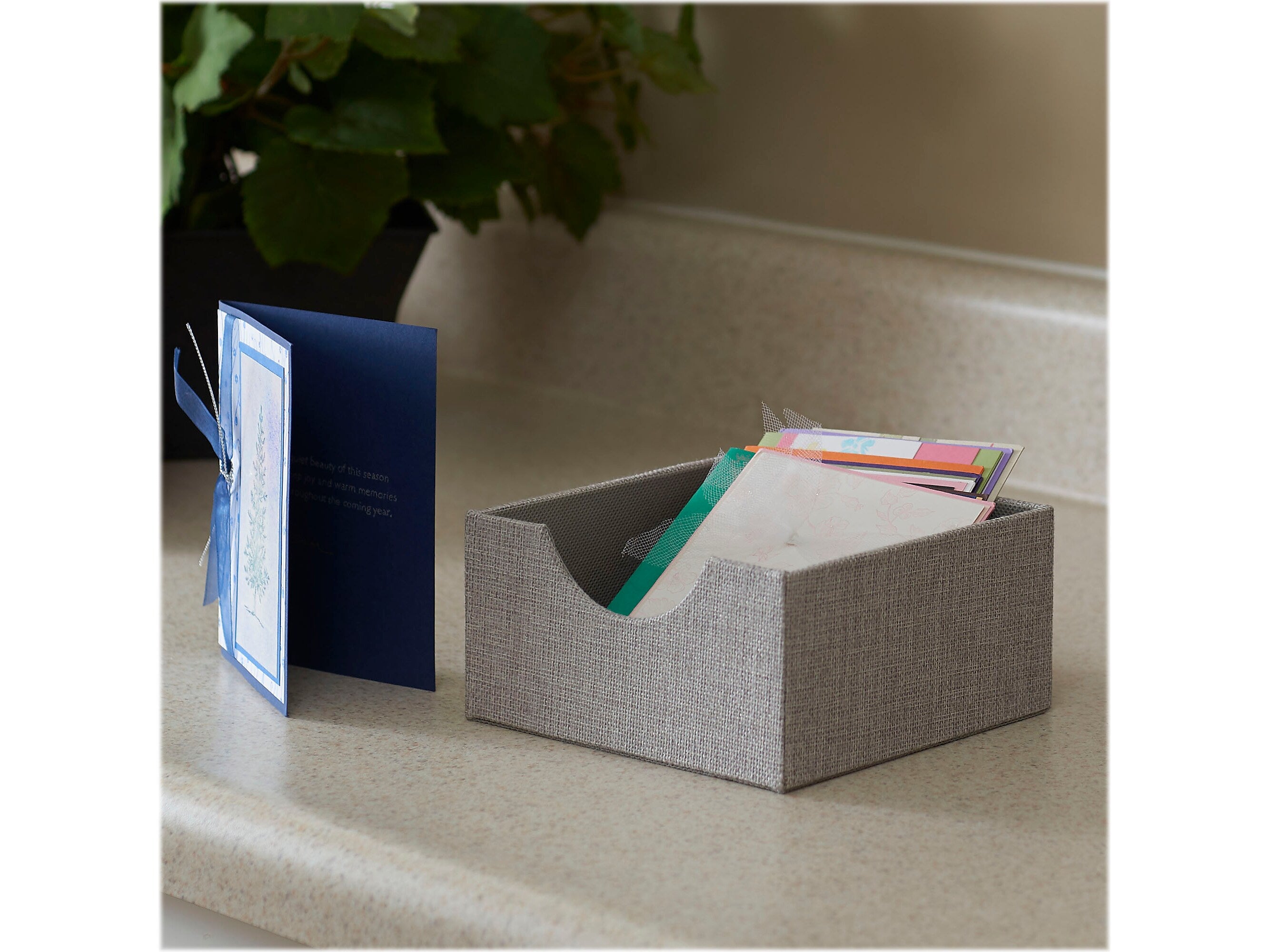 Household Essentials 1-Compartment Cardboard/Poly Linen/Nonwoven PP Drawer Organizer, Gray, 2/Set