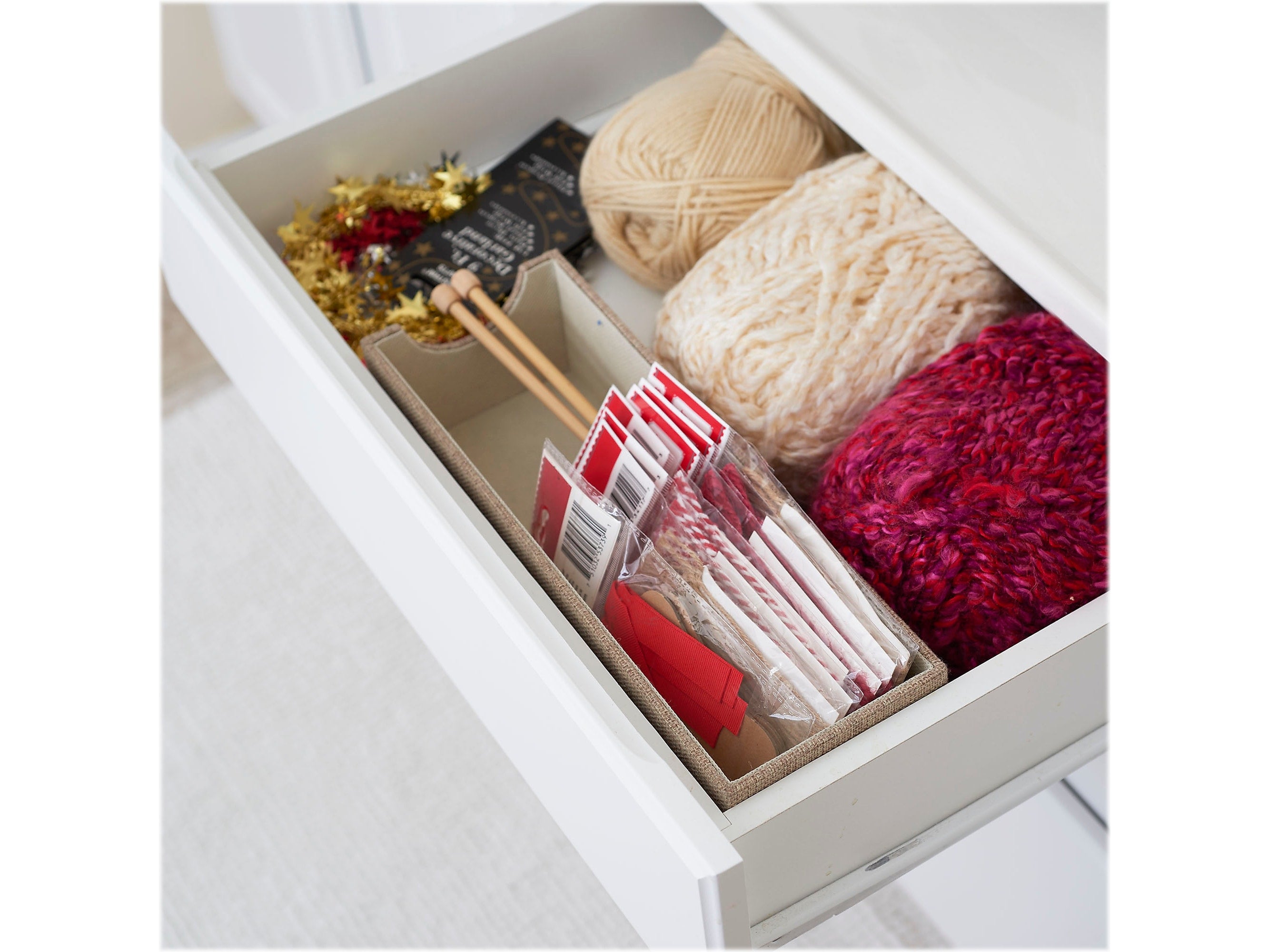 Household Essentials 1-Compartment Cardboard/Poly Linen/Nonwoven PP Drawer Organizer, Latte