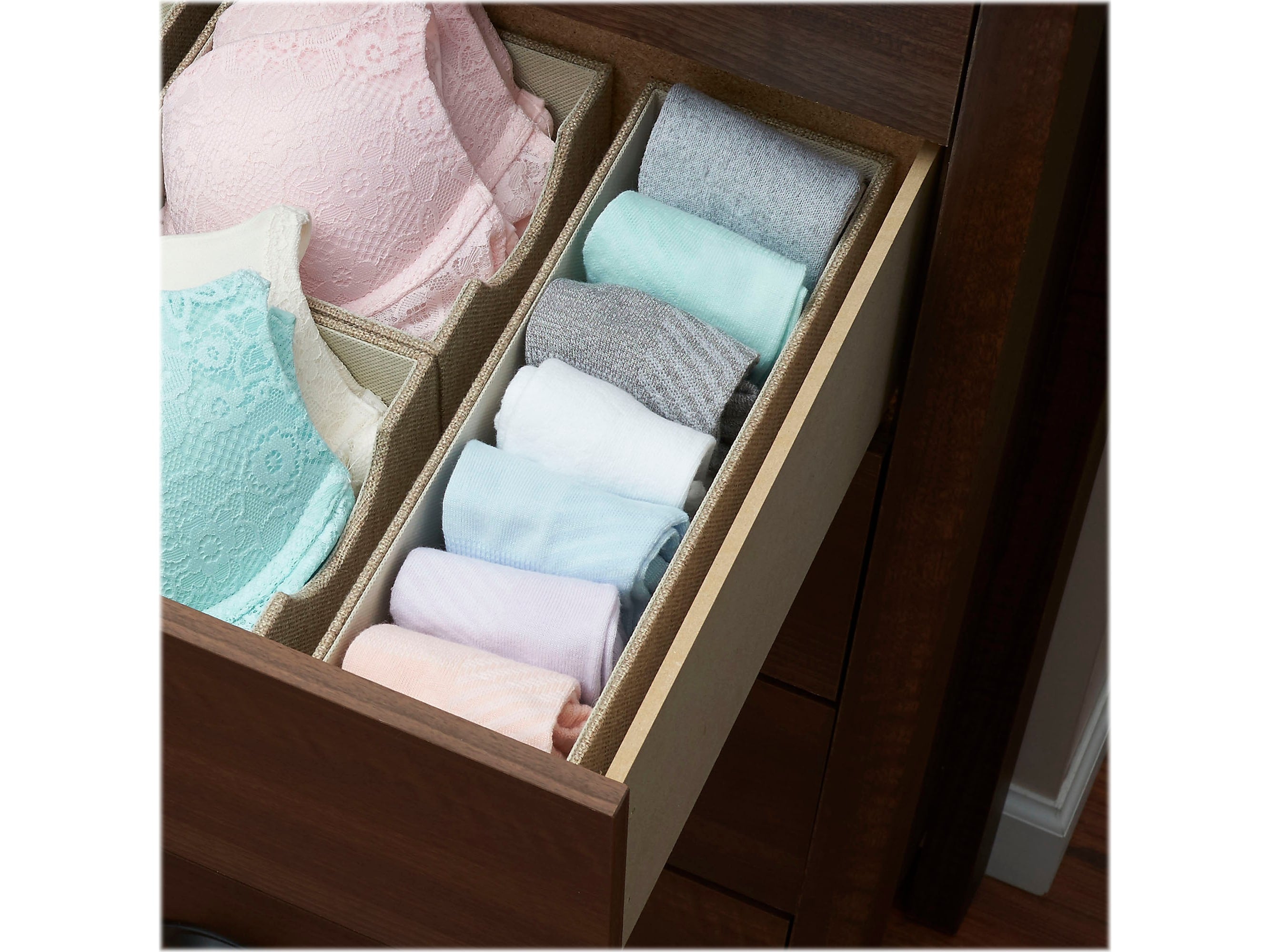 Household Essentials 1-Compartment Cardboard/Poly Linen/Nonwoven PP Drawer Organizer, Latte