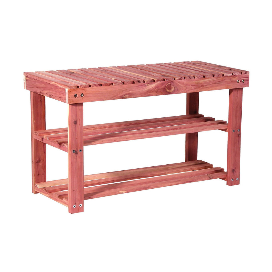 Household Essentials 2-Tier Cedar Shoe Bench, Red