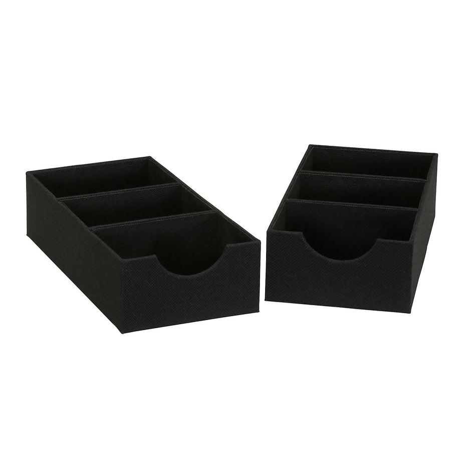 Household Essentials 3-Compartment Drawer Organizers, Black Linen, 2/Pack