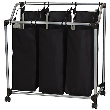 Household Essentials 3-Section Rolling Laundry Sorter, Metal, Black